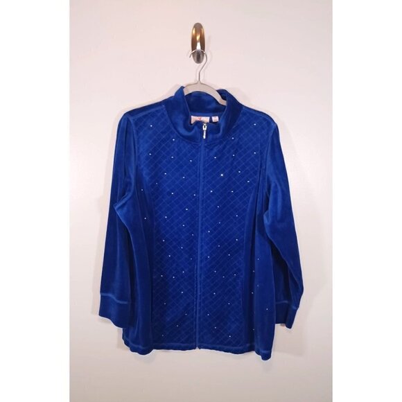 Quacker Factory Velour‎ Full Zip Track Suit Jacket Rhinestone Size 1X NWT - Picture 1 of 4